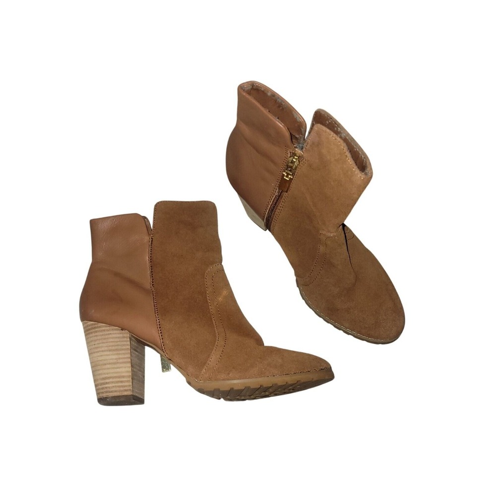 Tahari Suede Ankle Boots Heeled Booties Side Zip Brown Size?